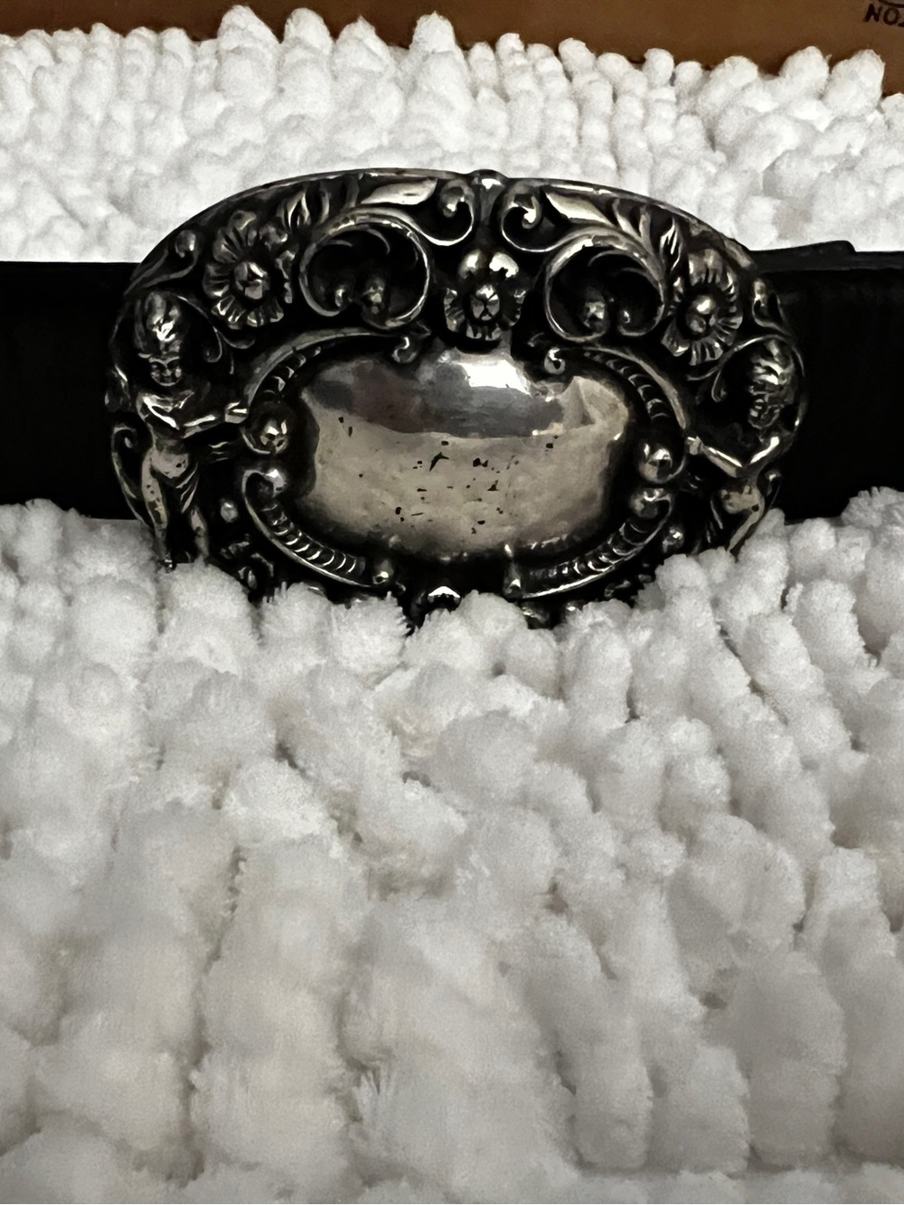 Brighton Silver genuine leather Cowgirl Ornate Floral Belt Buckle